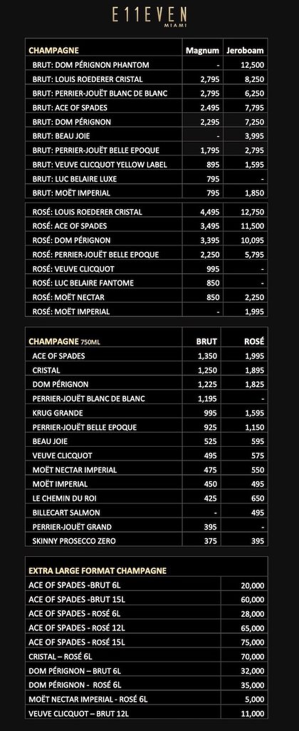 e11even bottle menu