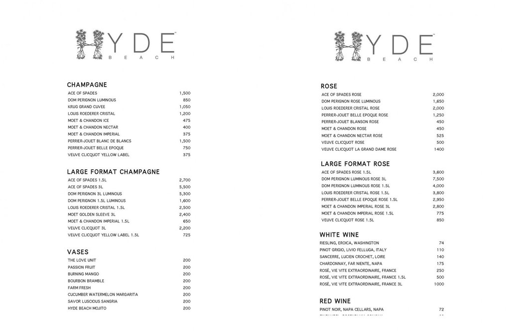 hyde beach bottle menu